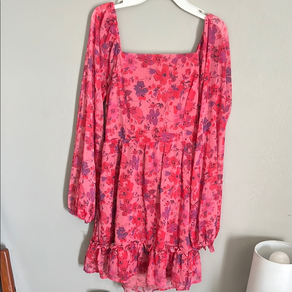Floral Pink and Purple Long Sleeve Dress